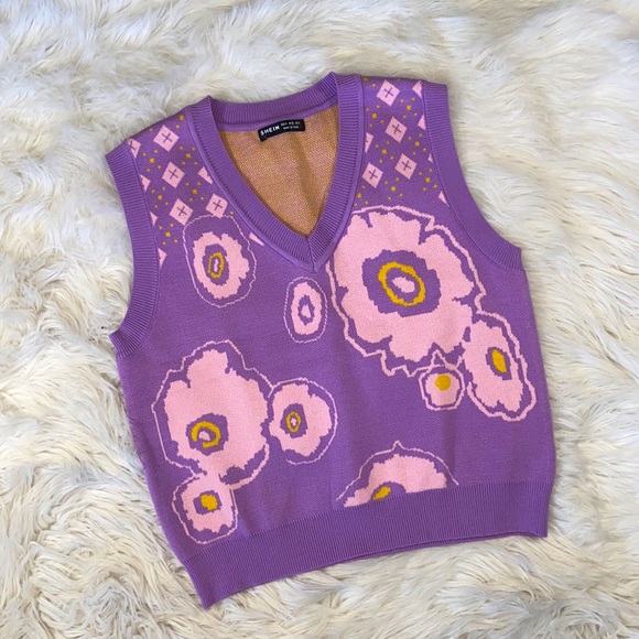 Shein Sweaters | Shein Floral Sweater Vest | Color: Pink/Purple | Size: S | Adelinexo's Closet